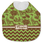 Green & Brown Toile & Chevron Jersey Knit Baby Bib w/ Name or Text