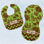 Green & Brown Toile & Chevron Baby Bib & Burp Set w/ Name or Text