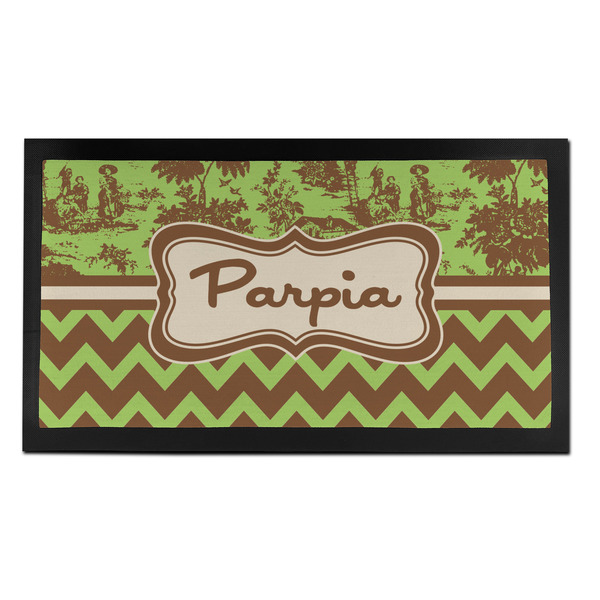 Custom Green & Brown Toile & Chevron Bar Mat - Small (Personalized)