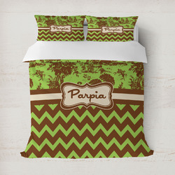 Green & Brown Toile & Chevron Duvet Cover Set - Full / Queen (Personalized)