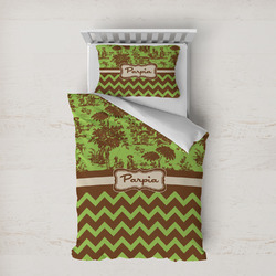 Green & Brown Toile & Chevron Duvet Cover Set - Twin XL (Personalized)