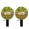 Green & Brown Toile & Chevron Black Plastic 7" Stir Stick - Double Sided - Round - Front & Back