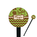 Green & Brown Toile & Chevron 7" Round Plastic Stir Sticks - Black - Single Sided (Personalized)