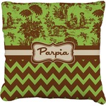 Green & Brown Toile & Chevron Faux-Linen Throw Pillow 16" (Personalized)