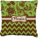 Green & Brown Toile & Chevron Faux-Linen Throw Pillow 18" (Personalized)