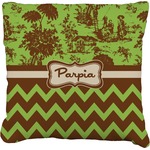 Green & Brown Toile & Chevron Faux-Linen Throw Pillow 20" (Personalized)