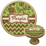 Green & Brown Toile & Chevron Cabinet Knob - Gold (Personalized)