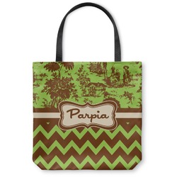 Green & Brown Toile & Chevron Canvas Tote Bag - Large - 18"x18" (Personalized)