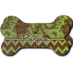 Green & Brown Toile & Chevron Ceramic Dog Ornament - Front & Back w/ Name or Text