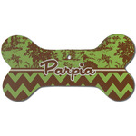 Green & Brown Toile & Chevron Ceramic Dog Ornament - Front w/ Name or Text