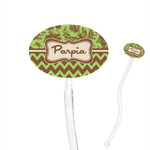 Green & Brown Toile & Chevron 7" Oval Plastic Stir Sticks - Clear (Personalized)