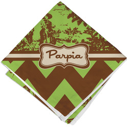 Green & Brown Toile & Chevron Cloth Cocktail Napkin - Single w/ Name or Text