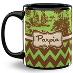 Green & Brown Toile & Chevron 11 Oz Coffee Mug - Black (Personalized)