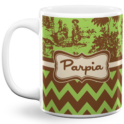 Green & Brown Toile & Chevron 11 Oz Coffee Mug - White (Personalized)