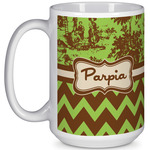 Green & Brown Toile & Chevron 15 Oz Coffee Mug - White (Personalized)