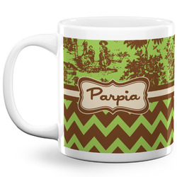 Green & Brown Toile & Chevron 20 Oz Coffee Mug - White (Personalized)