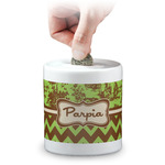 Green & Brown Toile & Chevron Coin Bank (Personalized)