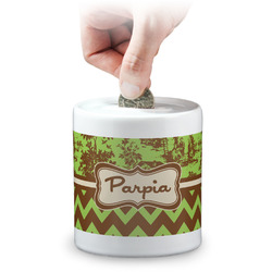 Green & Brown Toile & Chevron Coin Bank (Personalized)