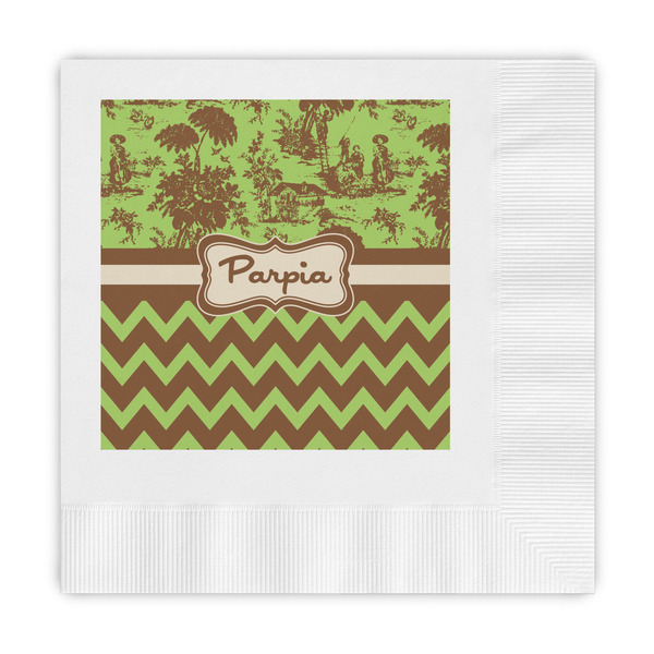 Custom Green & Brown Toile & Chevron Embossed Decorative Napkins (Personalized)