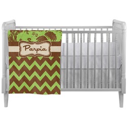 Green & Brown Toile & Chevron Crib Comforter / Quilt (Personalized)
