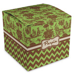 Green & Brown Toile & Chevron Cube Favor Gift Boxes (Personalized)
