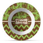 Green & Brown Toile & Chevron Plastic Bowl - Microwave Safe - Composite Polymer (Personalized)