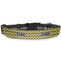 Green & Brown Toile & Chevron Deluxe Dog Collar - Medium (11.5" to 17.5") (Personalized)