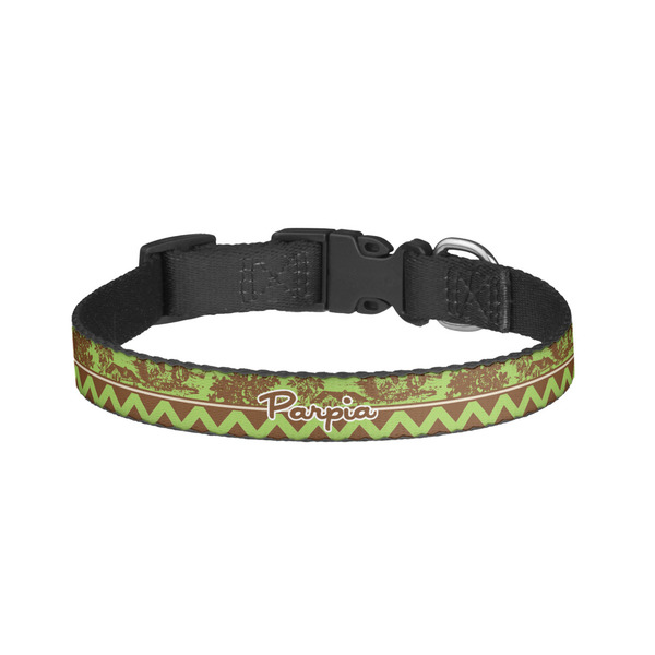 Custom Green & Brown Toile & Chevron Dog Collar - Small (Personalized)