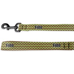 Green & Brown Toile & Chevron Deluxe Dog Leash - 4 ft (Personalized)