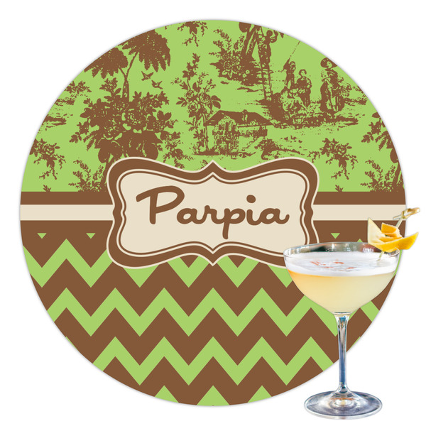 Custom Green & Brown Toile & Chevron Printed Drink Topper - 3.5" (Personalized)