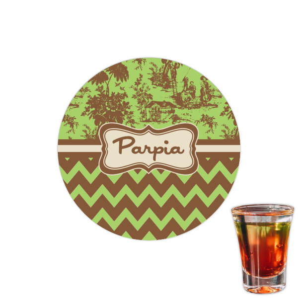 Custom Green & Brown Toile & Chevron Printed Drink Topper - 1.5" (Personalized)