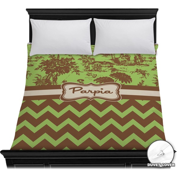 Custom Green & Brown Toile & Chevron Duvet Cover - Full / Queen (Personalized)