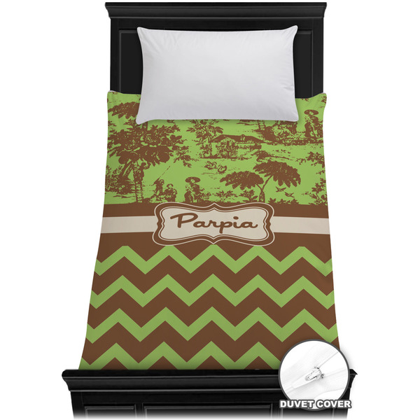 Custom Green & Brown Toile & Chevron Duvet Cover - Twin XL (Personalized)