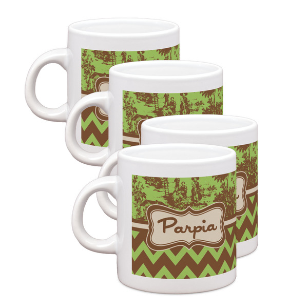 Custom Green & Brown Toile & Chevron Single Shot Espresso Cups - Set of 4 (Personalized)