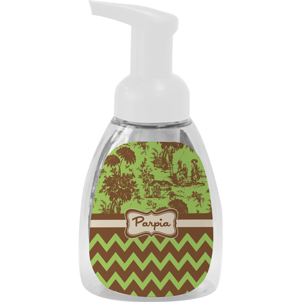 Custom Green & Brown Toile & Chevron Foam Soap Bottle - White (Personalized)