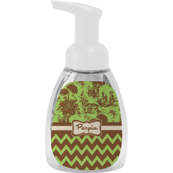 Custom Green & Brown Toile & Chevron Foam Soap Bottle (Personalized)