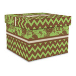 Green & Brown Toile & Chevron Gift Box with Lid - Canvas Wrapped - Large (Personalized)