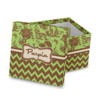 Green & Brown Toile & Chevron Gift Box with Lid - Canvas Wrapped (Personalized)