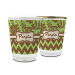 Green & Brown Toile & Chevron Glass Shot Glass - 1.5 oz (Personalized)