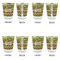 Green & Brown Toile & Chevron Glass Shot Glass - with gold rim - Set of 4 - APPROVAL