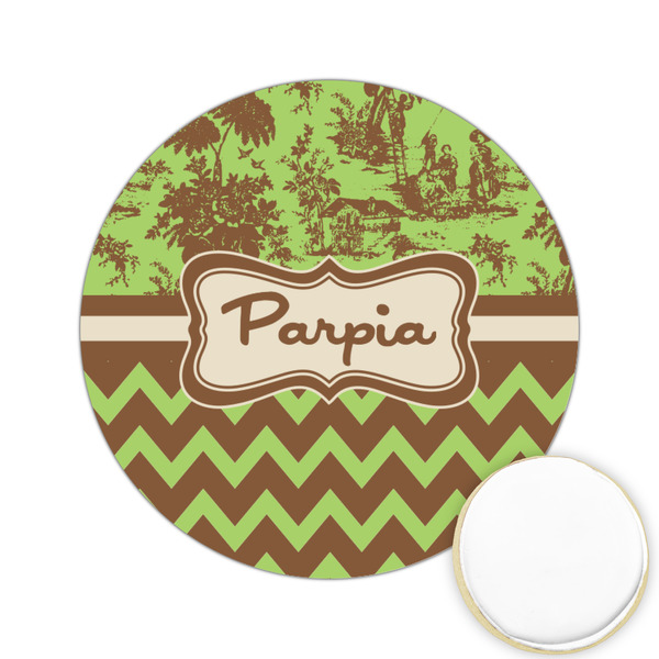 Custom Green & Brown Toile & Chevron Printed Cookie Topper - 2.15" (Personalized)