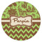 Green & Brown Toile & Chevron Icing Circle - Small - Single