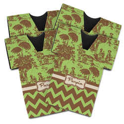 Green & Brown Toile & Chevron Jersey Bottle Cooler - Set of 4 (Personalized)