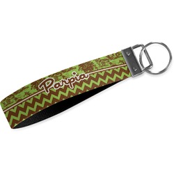 Green & Brown Toile & Chevron Webbing Keychain Fob - Small (Personalized)