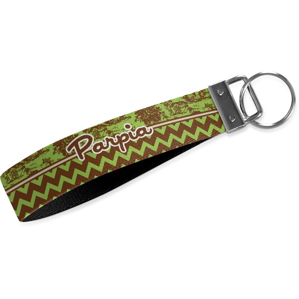 Custom Green & Brown Toile & Chevron Webbing Keychain Fob - Small (Personalized)