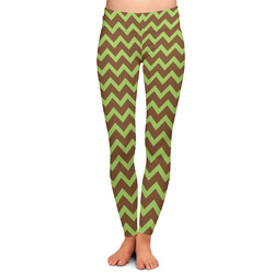 Green & Brown Toile & Chevron Ladies Leggings - Large