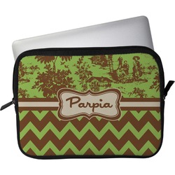 Green & Brown Toile & Chevron Laptop Sleeve / Case - 13" (Personalized)