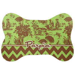 Green & Brown Toile & Chevron Bone Shaped Dog Food Mat (Large) (Personalized)