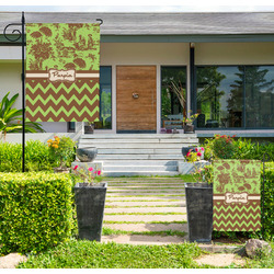 Green & Brown Toile & Chevron Large Garden Flag - Single Sided (Personalized)