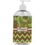 Green & Brown Toile & Chevron Plastic Soap / Lotion Dispenser (16 oz - Large - White) (Personalized)